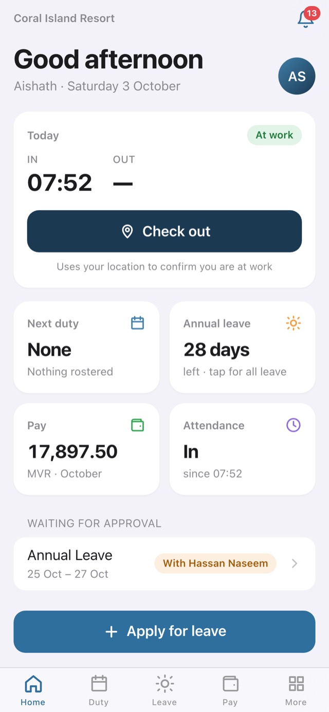 The ORYS staff app