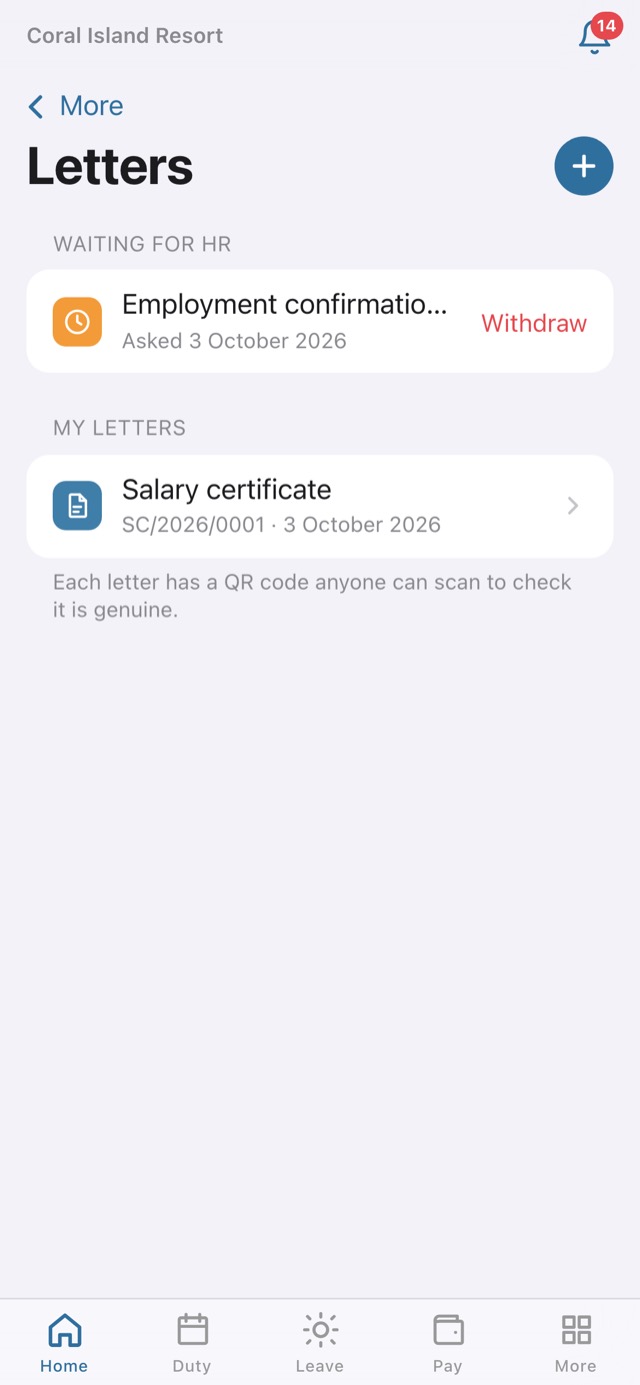 The staff app: Letters