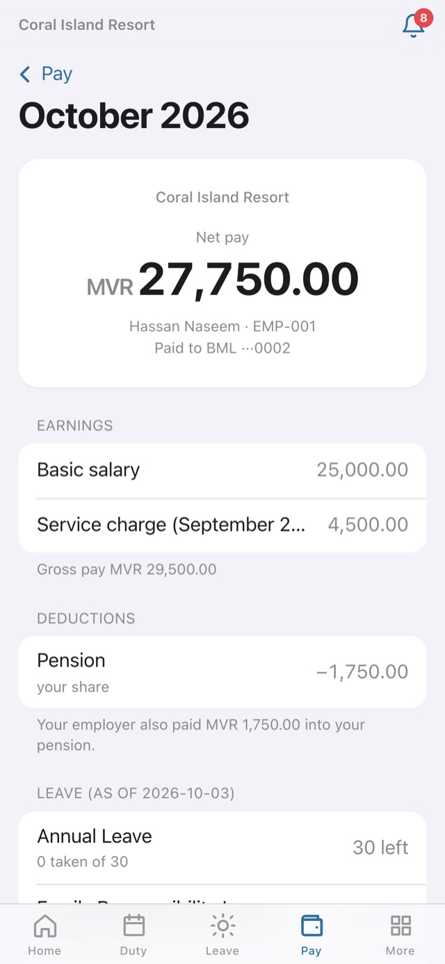 The staff app: Payslips